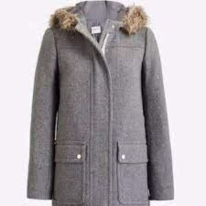 J. Crew Mercantile Vail Parka Hooded Fur Trim Dark Gray Wool Blend Coat New
